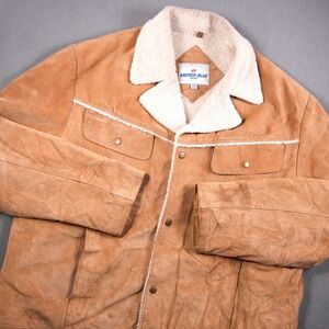 Anchor Blue Suede Leather Bomber Trucker Biker Jacket Sherpa Lined Tan Mens XXL